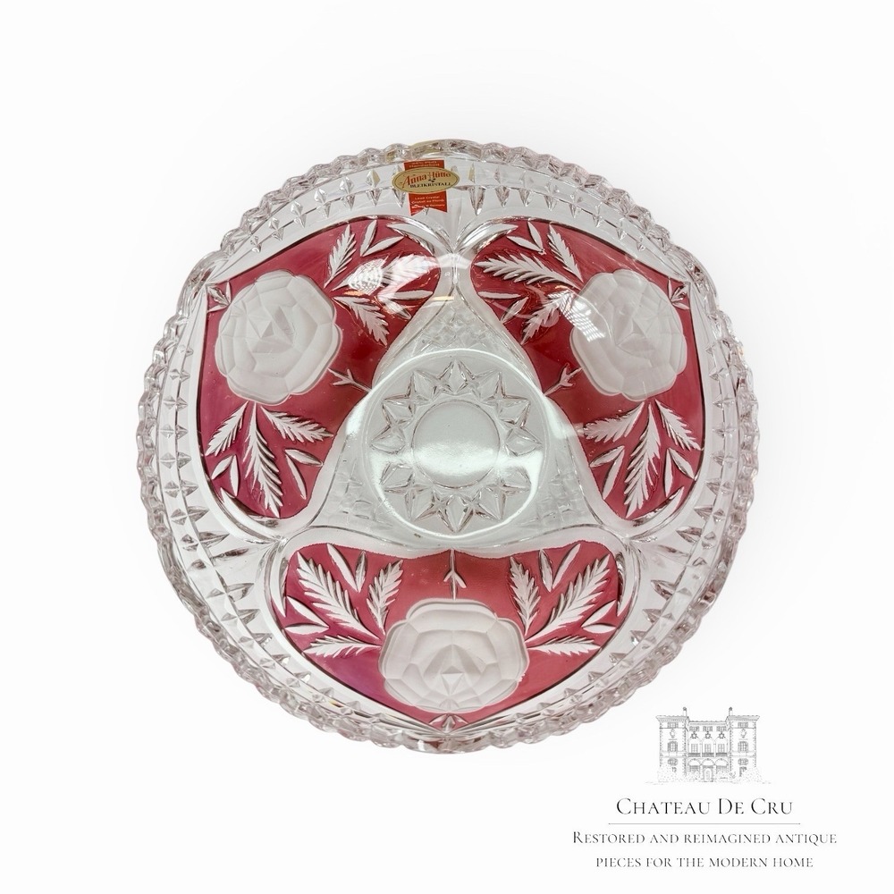 German lead crystal bowl Ruby Red Flashed‎ from Anna Hütte Vintage